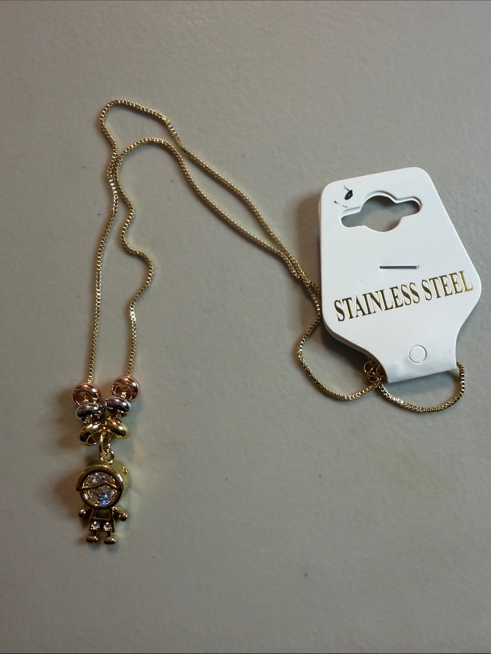 Gold-Tone Stainless Steel Girl Pendant Necklace - Gold plated